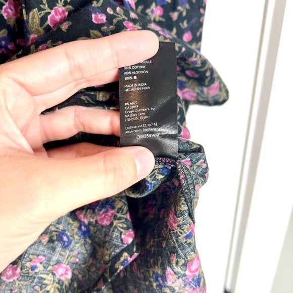 Free People Meant To Be Black Micro Floral Cottagecore Prairie Tassel Blouse S - Picture 6 of 7